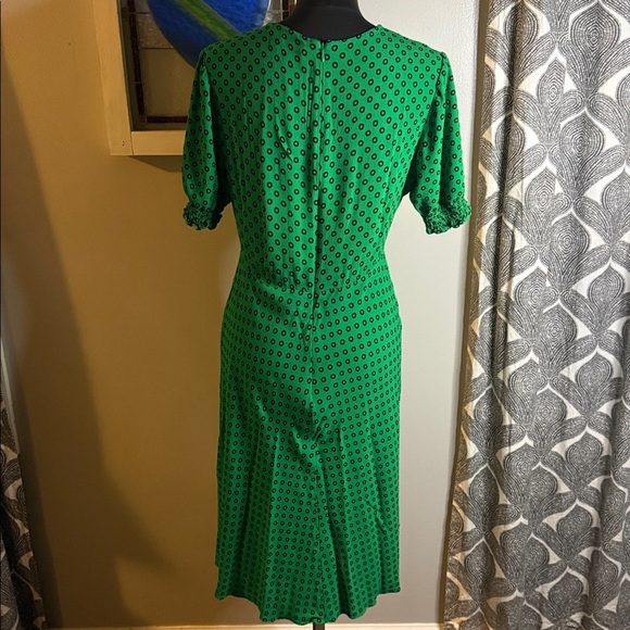Diane Von Furstenberg Kelly Green Polka Dot Midi Dress SZ 10 - Picture 6 of 9